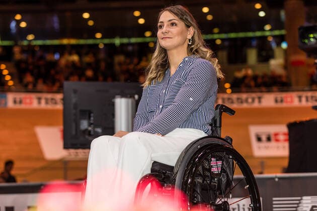 01.03.2020, Berlin, Berlin: 2020 Track cycling, Rad, Radsport, Bahnrad, Bahn World Championships: Die im Juni 2018 verünglückte Bahnradsprinterin Kristina Vogel - mehrfache Olympiasiegerin, Welt-, Europa- und Deutsche Meisterin - bekommt vom Präsidenten des Rad-Weltsportverbandes (UCI), David Lappartient, die UCI-Merit überreicht. UCI Merit ist die höchste Auszeichnung der UCI. 2020 Track Cycling World Championships Berlin Copyright: xEibner-Pressefotox EP_Ham