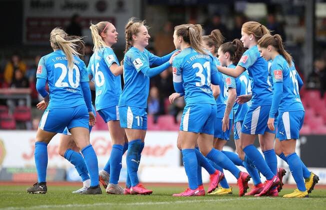 01.03.2020, xcex, GER, Koeln, Suedstadion, Frauenfussball, 1. Bundesliga, DIE LIGA, FLYERALARM Frauen-Bundesliga Saison 2019 2020 1. FC Koeln - 1. FFC Frankfurt Torjubel FFC Frankfurt, Jubel, Freude, Emotionen, Goal celebration DFL regulations prohibit any use of photographs as image sequences and or quasi-video