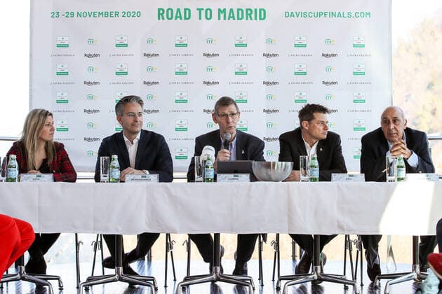 TENNIS - Davis Cup, AUT vs URU GRAZ,AUSTRIA,05.MAR.20 - TENNIS - ITF Davis Cup, Austria vs Uruguay, preview, draw. Image shows president, Christina Toth (OETV), Kurt Hohensinner (Graz), Martin Corrie, referee Andreas Egli and general secretary Rubek Orlando (URU). GEPAxpictures xMaticxKlansek