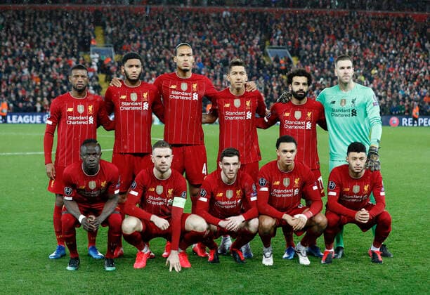 Back row from Left: Georginio Wijnaldum, Joe Gomez, Virgil van Dijk, Roberto Firmino, Mohamed Salah, Adrian. Front row from left: Sadio Mane, Jordan Henderson, Andrew Robertson, Trent Alexander-Arnold and Alex Oxlade-Chamberlain of Liverpool during the UEFA Champions League match at Anfield, Liverpool. Picture date: 11th March 2020. Picture credit should read: Darren Staples Sportimage EDITORIAL USE ONLY. No use with unauthorised audio, video, data, fixture lists, club league logos or live services. Online in-match use limited to 120 images, no video emulation. No use in betting, games or single club league player publications. SPI-0539-0022