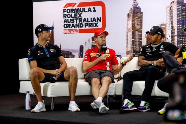 Motorsports: FIA Formula One World Championship, WM, Weltmeisterschaft 2020, Grand Prix of Australia, 6 Nicholas Latifi (CAN, ROKiT Williams Racing), 5 Sebastian Vettel (GER, Scuderia Ferrari Mission Winnow), 44 Lewis Hamilton (GBR, Mercedes-AMG Petronas Formula One Team), Melbourne Australia