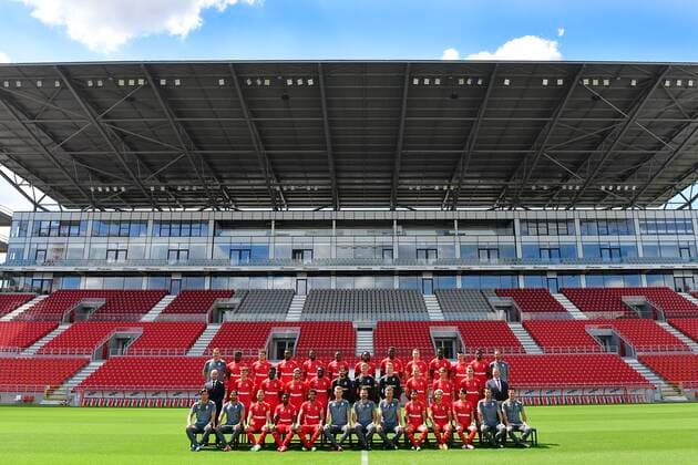 ANTWERPEN, BELGIUM - JULY 21 : Team Antwerp pictured during the team photo shoot of Royal Antwerp FC prior the Jupiler Pro league football season 2020 - 2021 on July 21, 2020 in Antwerpen, Belgium , 21 07 2020 UP L-R: Steven Van Puyvelde , Laurent Mendy forward of Antwerp, Louis Verstraete, Jonathan Bolingi, Junior Pius, Dieumerci Mbokani, Frank Boya, Simen Juklerod, Abdoulaye Seck, Dragan Lausberg, Bruni Nsimba, Jan Vandamme kine, Middle L-R: Frederic Leidgens teammanager, Robbe Quirynen, Martin Hongla, Ivo Rodrigues, Dylan Batubinsika, Davor Matijas, Jean Butez, Bill Lathouwers, Ritchie De Laet, Alexis De Sart, Sander Coopman, Moustapha Avadongo, Wim Geerts doctor DOWN L-R: Vedran Runje, Samir Beloufa, Birger Verstraete, Aurelio Buta, Faris Haroun, Edward Still, Ivan Leko, Rudi Cossey, Lior Rafaelov, Manuel Benson, Koji Miyoshi, Peter Catteeuw, Jan Vandenhouten kine FOOTBALL : Royal Anvers FC photo shoot 2020 - 2021 - 21 07 2020 PhotoNews Panoramic