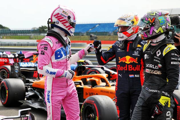 Motorsports: FIA Formula One World Championship, WM, Weltmeisterschaft 2020, Grand Prix of 70th Anniversary Motorsports: FIA Formula One World Championship 2020, Grand Prix of 70th Anniversary, 27 Nico Hulkenberg (GER, BWT Racing Point F1 Team), 33 Max Verstappen (NLD, Aston Martin Red Bull Racing), 3 Daniel Ricciardo (AUS, Renault DP World F1 Team),