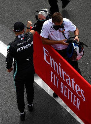 Motorsports: FIA Formula One World Championship, WM, Weltmeisterschaft 2020, Grand Prix of 70th Anniversary Motorsports: FIA Formula One World Championship 2020, Grand Prix of 70th Anniversary, 77 Valtteri Bottas (FIN, Mercedes-AMG Petronas Formula One Team), Angela Cullen (GBR, Mercedes-AMG Petronas Formula One Team), Antti Vierula (FIN, Mercedes-AMG Petronas Formula One Team),