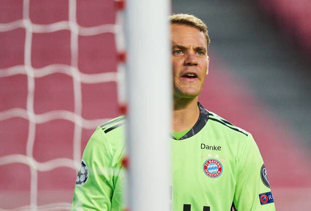 FC BAYERN MUENCHEN - FC Barcelona, Barca 8-2 , Football UEFA Champions League Lisbon, Lissabon, Portugal, 14th August 2020. Manuel NEUER, FCB 1 half-size, portrait, in the quarterfinal UEFA Champions League match final tournament FC BAYERN MUENCHEN - FC BARCELONA 8-2 in Season 2019 2020, FCB, Munich, Barca Photographer: Peter Schatz Pool - UEFA REGULATIONS PROHIBIT ANY USE OF PHOTOGRAPHS as IMAGE SEQUENCES and or QUASI-VIDEO - National and international News-Agencies OUT Editorial Use ONLY Lisbon Estadio da Luz de Benfica Portugal