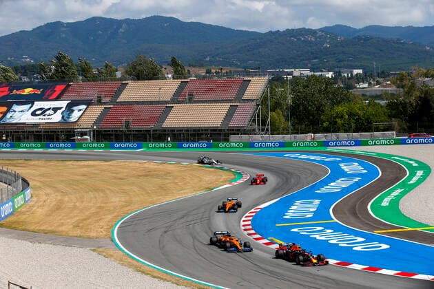 Motorsports: FIA Formula One World Championship, WM, Weltmeisterschaft 2020, Grand Prix of Spain, 23 Alexander Albon (THA, Aston Martin Red Bull Racing), 55 Carlos Sainz (ESP, McLaren F1 Team), 4 Lando Norris (GBR, McLaren F1 Team), 16 Charles Leclerc (MCO, Scuderia Ferrari Mission Winnow), Barcelona Spain