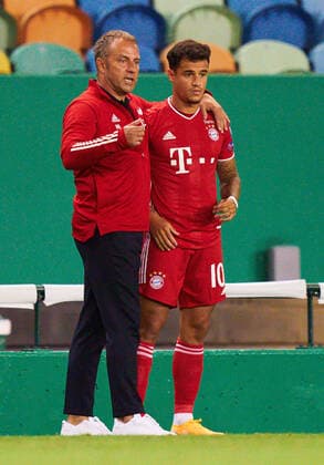 Preview images Football UEFA Champions League FC BAYERN MUENCHEN - OLYMPIQUE LYON Lisbon, Lissabon, Portugal, 19th August 2020. Trainer Hansi FLICK (FCB), team manager, headcoach, coach, Philippe COUTINHO, FCB 10 change, substitution, in the semifinal match UEFA Champions League, final tournament FC BAYERN MUENCHEN - OLYMPIQUE LYON in season 2019 2020, FCB, Photographer: Peter Schatz - UEFA REGULATIONS PROHIBIT ANY USE OF PHOTOGRAPHS as IMAGE SEQUENCES and or QUASI-VIDEO - National and international News-Agencies OUT Editorial Use ONLY Lisbon Estadio Jose Alvalade XXI Portugal