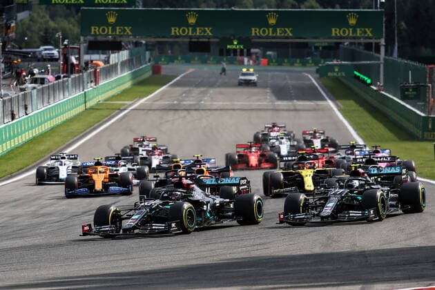 Motorsports: FIA Formula One World Championship, WM, Weltmeisterschaft 2020, Grand Prix of Belgium Motorsports: FIA Formula One World Championship 2020, Grand Prix of Belgium, Start, 44 Lewis Hamilton (GBR, Mercedes-AMG Petronas Formula One Team), 77 Valtteri Bottas (FIN, Mercedes-AMG Petronas Formula One Team),