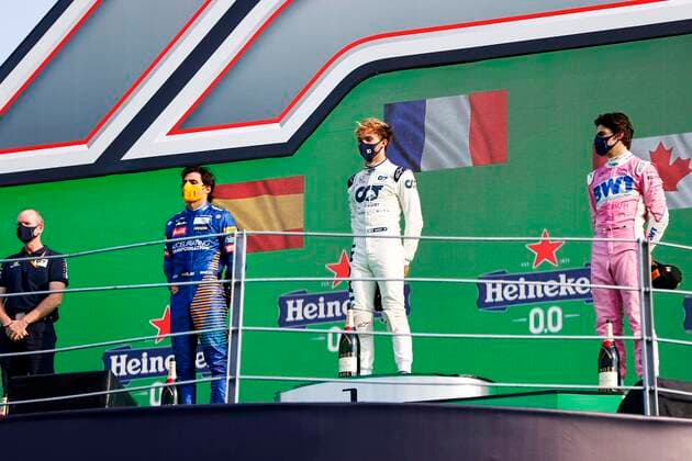 Motorsports: FIA Formula One World Championship, WM, Weltmeisterschaft 2020, Grand Prix of Italy Motorsports: FIA Formula One World Championship 2020, Grand Prix of Italy, 55 Carlos Sainz (ESP, McLaren F1 Team), 10 Pierre Gasly (FRA, Scuderia AlphaTauri Honda), 18 Lance Stroll (CAN, BWT Racing Point F1 Team),