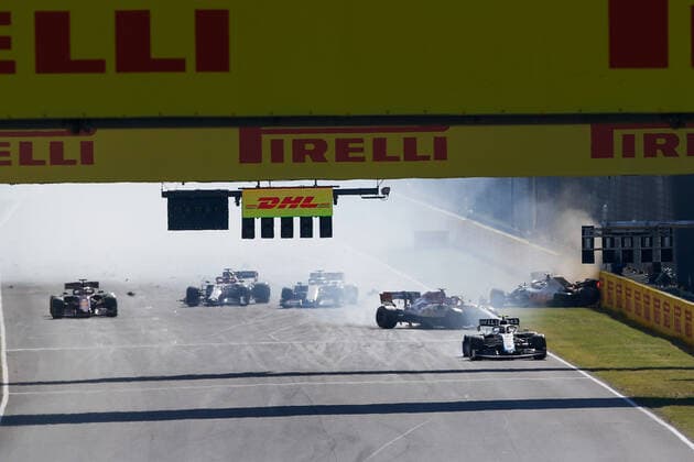 Motorsports: FIA Formula One World Championship, WM, Weltmeisterschaft 2020, Grand Prix of Tuscany, Crash at the restart between 99 Antonio Giovinazzi (ITA, Alfa Romeo Racing ORLEN), 20 Kevin Magnussen (DEN, Haas F1 Team), 6 Nicholas Latifi (CAN, Williams Racing), 55 Carlos Sainz (ESP, McLaren F1 Team), Scarperia Italy