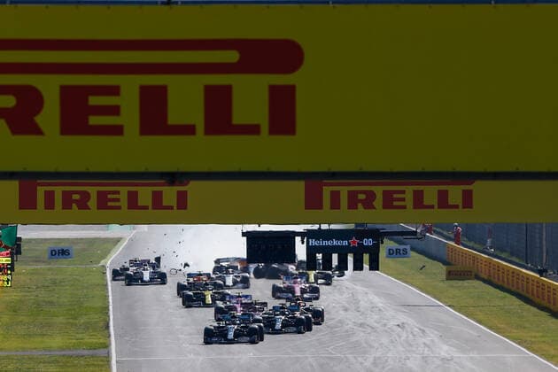 Motorsports: FIA Formula One World Championship, WM, Weltmeisterschaft 2020, Grand Prix of Tuscany, Crash at the restart between 99 Antonio Giovinazzi (ITA, Alfa Romeo Racing ORLEN), 20 Kevin Magnussen (DEN, Haas F1 Team), 6 Nicholas Latifi (CAN, Williams Racing), 55 Carlos Sainz (ESP, McLaren F1 Team), Scarperia Italy