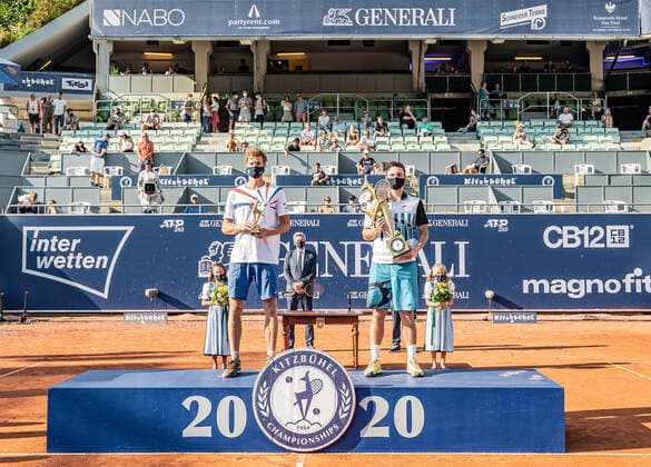 13.09.2020, Sportpark, Kitzbuehel, AUT, ATP, Tennis Herren Tour, Generali Open Kitzbuehel, Finale, im Bild v.l. Yannick Hanfmann (GER), Miomir Kecmanovic (SRB) f.l. Yannick Hanfmann of Germany and Miomir Kecmanovic of Serbia during the final match for the Generali Open Tennis Tournament of the ATP Tour at the Sportpark in Kitzbuehel, Austria on 2020 09 13.