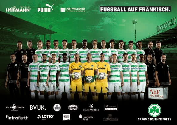 Mannschaftsbild SpVGG Greuther Fürth, Mannschaftsfoto, hi. Reihe v.li.: Torwarttrainer Christian Fiedler, Athletik-Trainer Michael Schleinkofer, Marvin Stefaniak, Timothy Tillman, Maximilian Bauer, Marco Meyerhöfer, Branimir Hrgota, Dickson Abiama, Robin Kehr, David Raum, Jamie Leweling, Anton Stach, Mert Yusuf Torlak, Kenny Prince Redondo, Chef-Physio Carsten Klee, Physio Patrick Rutte - vo. Reihe v.li.: Co-Trainer Andre Mijatovic, Trainer Stefan Leitl, Alexander Lungwitz, Mergim Mavraj, Sebastian Ernst, Hans Nunoo Sarpei, Marius Funk, Sascha Burchert, Leon Schaffran, Havard Nielsen, Paul Seguin, Paul Jäckel, Julian Green, Analyse Scouting Ole Marschall, Team-Koordinator Zeugwart Daniel Wiegand - Pool - EDITORIAL USE ONLY