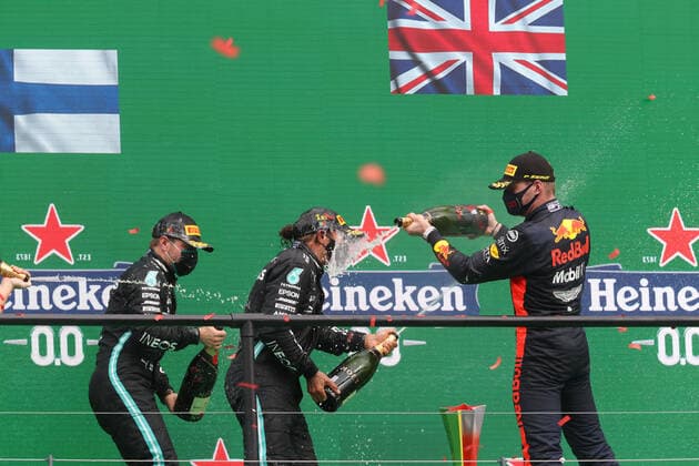 Motorsports: FIA Formula One World Championship, WM, Weltmeisterschaft 2020, Grand Prix of Portugal, 44 Lewis Hamilton (GBR, Mercedes-AMG Petronas Formula One Team), 77 Valtteri Bottas (FIN, Mercedes-AMG Petronas Formula One Team), 33 Max Verstappen (NLD, Aston Martin Red Bull Racing), Portimao Portugal