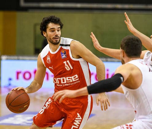 Michele Vitali 5. Spieltag, Basketball Bundesliga, Basketball Saison 2020 2021, Deutschland, easyCredit BBL, Germany, Giessen 46ers, giessen weiss, Herren, Jobstairs GIESSEN 46ers - Brose Bamberg, Männer, Bamberg rot