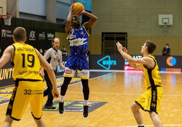 Basketball, 2. BL, Pro A, Tigers Tübingen - Phoenix Hagen Kyron Cartwright (Phoenix Hagen, 3)¨¨¨Kirchheim Knights vs. Tigers Tübingen, 2. Basketball, Bundesliga, Pro A, Barmer 2 Basketball, Spieltag 24, Spielzeit 2020 2021, 05.03.2021, ¨¨ Kirchheim Knights - Tigers Tübingen, Basketball, 2. Bundesliga, Barmer 2 Basketball, Spieltag 24, Spielzeit 2020 2021, 27.02.2021 Kirchheim Copyright: xDennisxDuddek xEibnerxPressefotox EP_DDU