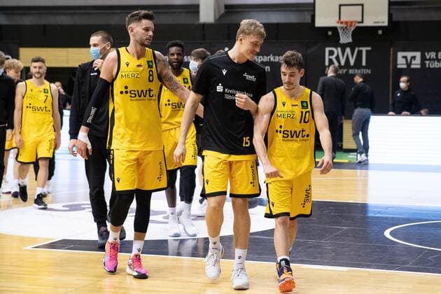 Enosch Wolf(Tigers Tübingen, 8), Jekabs Beck (Tigers Tübingen, 15), Gianni Otto (Tigers Tübingen, 10)¨¨¨Tigers Tübingen - Phoenix Hagen , 2. Basketball, Bundesliga, Pro A, Barmer 2 Basketball, Spieltag 25, Spielzeit 2020 2021, 07.03.2021, ¨¨ Tigers Tübingen - Phoenix Hagen, Basketball, 2. Bundesliga, Barmer 2 Basketball, Spieltag 25, Spielzeit 2020 2021, 07.03.2021 Rottenburg am Neckar Copyright: xNinaxSander xEibnerxPressefotoxIx EP_NSR