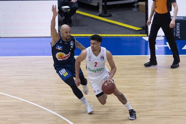 Maurice Stuckey (Hakro Merlins, 3) Wade Baldwin (Fc Bayern München, 2)¨¨¨HAKRO Merlins Crailsheim vs. FC Bayern München, Basketball, Bundesliga, easy credit BBL, Spieltag 24, Spielzeit 2020 2021, 21.03.2021, ¨¨ HAKRO Merlins Crailsheim vs. FC Bayern München, Basketball, Bundesliga, easy credit BBL, Spieltag 24, Spielzeit 2020 2021, 21.03.2021 Ilshofen Copyright: xNinaxSander xEibnerxPressefotoxIx EP_NSR