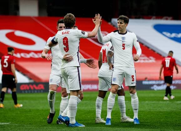 Mandatory Credit: Photo by Nikola Krstic BPI Shutterstock (11832717bc) Harry Kane of England scores and celebrates 0-1 Albania v England, FIFA World Cup, WM, Weltmeisterschaft, Fussball Qualifying Group I, Football, Arena Kombetare, Tirana, Albania - 28 Mar 2021 Albania v England, FIFA World Cup Qualifying Group I, Football, Arena Kombetare, Tirana, Albania - 28 Mar 2021 Copyright: xNikolaxKrstic BPI Shutterstockx 11832717bc