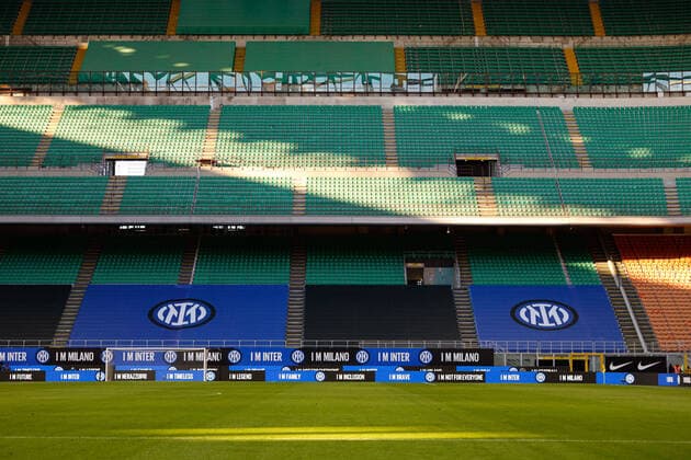 April 7, 2021, Milan, Italy: Milan, Italy, Giuseppe Meazza stadium, April 07, 2021, FC Internazionale new logo and banner during Inter - FC Internazionale vs US Sassuolo - Italian football Serie A match Italian football Serie A match - Inter - FC Internazionale vs US Sassuolo, milan, Italy - ZUMAl164 20210407_zsa_l164_094 Copyright: xFrancescoxScaccianocex