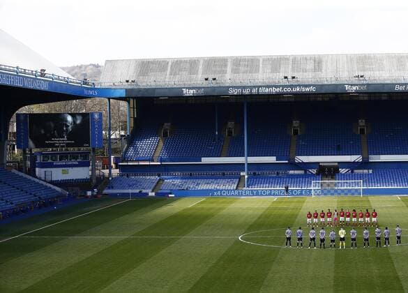 Mandatory Credit: Photo by Matt West BPI Shutterstock (11861274h) A one minute silence is observed for Prince Philip, Duke of Edinburgh ahead of the game Sheffield Wednesday v Bristol City, EFL Sky Bet Championship, Football, Hillsborough, Sheffield, UK - 17 Apr 2021 EDITORIAL USE ONLY No use with unauthorised audio, video, data, fixture lists, club league logos or live services. Online in-match use limited to 120 images, no video emulation. No use in betting, games or single club league player publications. Sheffield Wednesday v Bristol City, EFL Sky Bet Championship, Football, Hillsborough, Sheffield, UK - 17 Apr 2021 EDITORIAL USE ONLY No use with unauthorised audio, video, data, fixture lists, club league logos or live services. Online in-match use limited to 120 images, no video emulation. No use in betting, games or single club league player publications. Copyright: xMattxWest BPI Shutterstockx 11861274h