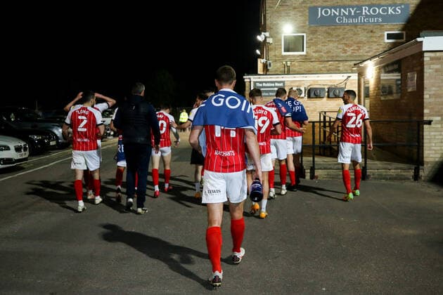 Mandatory Credit: Photo by Robbie Stephenson JMP Shutterstock (11878432eb) Cheltenham Town walk back into the stadium after celebrating promotion out of Sky Bet League Two into Sky Bet League One with fans Cheltenham Town v Carlisle United, UK - 27 Apr 2021 EDITORIAL USE ONLY No use with unauthorised audio, video, data, fixture lists (outside the EU), club league logos or live services. Online in-match use limited to 45 images (+15 in extra time). No use to emulate moving images. No use in betting, games or single club league player publications services. Cheltenham Town v Carlisle United, UK - 27 Apr 2021 EDITORIAL USE ONLY No use with unauthorised audio, video, data, fixture lists (outside the EU), club league logos or live services. Online in-match use limited to 45 images (+15 in extra time). No use to emulate moving images. No use in betting, games or Copyright: xRobbiexStephenson JMP Shutterstockx 11878432eb
