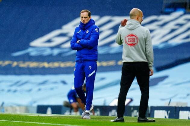 Mandatory Credit: Photo by Javier Garcia BPI Shutterstock (11893130by) Chelsea Manager Thomas Tuchel looks toward Manchester City Manager Pep Guardiola Manchester City v Chelsea, Premier League, Football, The Etihad Stadium, Manchester, UK - 08 May 2021 EDITORIAL USE ONLY No use with unauthorised audio, video, data, fixture lists, club league logos or live services. Online in-match use limited to 120 images, no video emulation. No use in betting, games or single club league player publications. Manchester City v Chelsea, Premier League, Football, The Etihad Stadium, Manchester, UK - 08 May 2021 EDITORIAL USE ONLY No use with unauthorised audio, video, data, fixture lists, club league logos or live services. Online in-match use limited to 120 images, no video emulation. No use in betting, games or single club league player publications. Copyright: xJavierxGarcia BPI Shutterstockx 11893130by