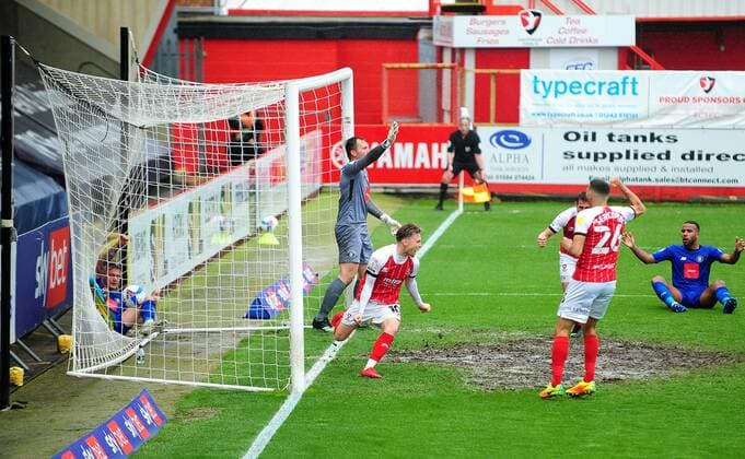 Mandatory Credit: Photo by Nizaam Jones JMP Shutterstock (11894506cm) Alfie May of Cheltenham Town scores a goal making it 3-1 Cheltenham Town v Harrogate Town, UK - 08 May 2021 EDITORIAL USE ONLY No use with unauthorised audio, video, data, fixture lists (outside the EU), club league logos or live services. Online in-match use limited to 45 images (+15 in extra time). No use to emulate moving images. No use in betting, games or single club league player publications services. Cheltenham Town v Harrogate Town, UK - 08 May 2021 EDITORIAL USE ONLY No use with unauthorised audio, video, data, fixture lists (outside the EU), club league logos or live services. Online in-match use limited to 45 images (+15 in extra time). No use to emulate moving images. No use in betting, games or Copyright: xNizaamxJones JMP Shutterstockx 11894506cm