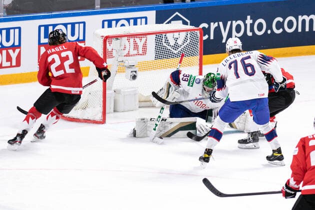 May 26, 2021, Riga, Latvia: Riga, Latvia, Arena Riga, May 26, 2021, Hagel (Canada) ..Haukeland (Norway) during World Championship, WM, Weltmeisterschaft 2021 - Canada vs Norway - Ice hockey, Eishockey Ice Hockey - World Championship 2021 - Canada vs Norway, riga, Latvia - ZUMAl164 20210526_zsa_l164_065 Copyright: xAndreaxRex