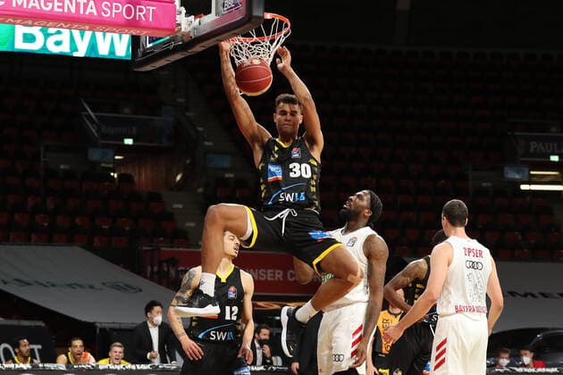 Oscar da Silva (Ludwigsburg) punktet GER, FC Bayern Basketball vs. MHP Riesen Ludwigsburg, Basketball, 1.Bundesliga, Playoffs 2020 2021, Halbfinale Spiel 3, 02.06.2021, GER, FC Bayern Basketball vs. MHP Riesen Ludwigsburg, Basketball, 1.Bundesliga, Playoffs 2020 2021, Halbfinale Spiel 3, 02.06.2021, Muenchen Copyright: xEIBNER MarcelxEngelbrechtx EP_EER
