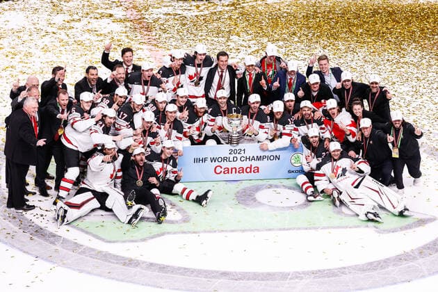 Eishockey, WM, Finale, Kanada ist Weltmeister 06.06.2021, Riga, Arena Riga, Final Finland - Canada (2021 IIHF Ice hockey, Eishockey World Championship, WM, Weltmeisterschaft , Canada is world champion 2021 Riga Riga Latvia Copyright: xJustPictures.ch JarixPestelaccix