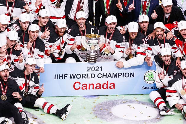 Eishockey, WM, Finale, Kanada ist Weltmeister 06.06.2021, Riga, Arena Riga, Final Finland - Canada (2021 IIHF Ice hockey, Eishockey World Championship, WM, Weltmeisterschaft , Canada is world champion 2021 Riga Riga Latvia Copyright: xJustPictures.ch JarixPestelaccix