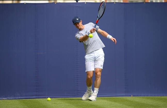 Mandatory Credit: Photo by Ella Ling BPI Shutterstock (12074706j) Andy Murray of GBR preps for practice Cinch Championships, Day Two, Tennis, Queens Club, London, UK - 15 June 2021 EDITORIAL USE ONLY No use with unauthorised audio, video, data, fixture lists, club league logos or live services. Online in-match use limited to 120 images, no video emulation. No use in betting, games or single club league player publications. Cinch Championships, Day Two, Tennis, Queens Club, London, UK - 15 June 2021 EDITORIAL USE ONLY No use with unauthorised audio, video, data, fixture lists, club league logos or live services. Online in-match use limited to 120 images, no video emulation. No use in betting, games or single club league player publications. Copyright: xEllaxLing BPI Shutterstockx 12074706j