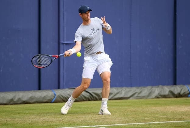 Mandatory Credit: Photo by Ella Ling BPI Shutterstock (12074706b) Andy Murray of GBR preps for practice Cinch Championships, Day Two, Tennis, Queens Club, London, UK - 15 June 2021 EDITORIAL USE ONLY No use with unauthorised audio, video, data, fixture lists, club league logos or live services. Online in-match use limited to 120 images, no video emulation. No use in betting, games or single club league player publications. Cinch Championships, Day Two, Tennis, Queens Club, London, UK - 15 June 2021 EDITORIAL USE ONLY No use with unauthorised audio, video, data, fixture lists, club league logos or live services. Online in-match use limited to 120 images, no video emulation. No use in betting, games or single club league player publications. Copyright: xEllaxLing BPI Shutterstockx 12074706b