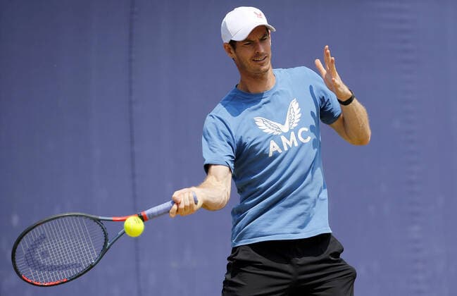 Mandatory Credit: Photo by Ella Ling BPI Shutterstock (12084430a) Andy Murray of GBR practises Cinch Championships, Day Three, Tennis, Queens Club, London, UK - 16 June 2021 EDITORIAL USE ONLY No use with unauthorised audio, video, data, fixture lists, club league logos or live services. Online in-match use limited to 120 images, no video emulation. No use in betting, games or single club league player publications. Cinch Championships, Day Three, Tennis, Queens Club, London, UK - 16 June 2021 EDITORIAL USE ONLY No use with unauthorised audio, video, data, fixture lists, club league logos or live services. Online in-match use limited to 120 images, no video emulation. No use in betting, games or single club league player publications. Copyright: xEllaxLing BPI Shutterstockx 12084430a