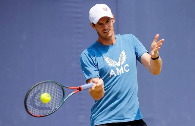 Mandatory Credit: Photo by Ella Ling BPI Shutterstock (12084430b) Andy Murray of GBR practises Cinch Championships, Day Three, Tennis, Queens Club, London, UK - 16 June 2021 EDITORIAL USE ONLY No use with unauthorised audio, video, data, fixture lists, club league logos or live services. Online in-match use limited to 120 images, no video emulation. No use in betting, games or single club league player publications. Cinch Championships, Day Three, Tennis, Queens Club, London, UK - 16 June 2021 EDITORIAL USE ONLY No use with unauthorised audio, video, data, fixture lists, club league logos or live services. Online in-match use limited to 120 images, no video emulation. No use in betting, games or single club league player publications. Copyright: xEllaxLing BPI Shutterstockx 12084430b