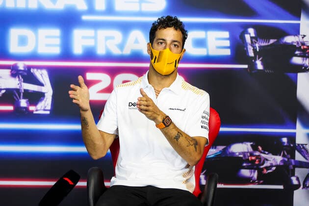 RICCIARDO Daniel (aus), McLaren MCL35M, portrait, press conference, PK, Pressekonferenz during the Formula 1 Emirates Grand Prix de France 2021, 7th round of the 2021 FIA Formula One World Championship, WM, Weltmeisterschaft from June 18 to 20, 2021 on the Circuit Paul Ricard, in Le Castellet, France - FORMULE 1 : Grand Prix de France - Circuit Paul-Ricard - 17 06 2021 DPPI PANORAMIC AV6_9582
