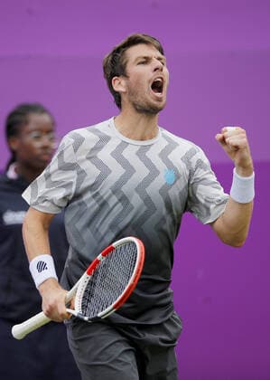 Mandatory Credit: Photo by Ella Ling BPI Shutterstock (12115521am) Cameron Norrie of GBR celebrates Cinch Championships, Day Six, Tennis, Queens Club, London, UK - 19 June 2021 EDITORIAL USE ONLY No use with unauthorised audio, video, data, fixture lists, club league logos or live services. Online in-match use limited to 120 images, no video emulation. No use in betting, games or single club league player publications. Cinch Championships, Day Six, Tennis, Queens Club, London, UK - 19 June 2021 EDITORIAL USE ONLY No use with unauthorised audio, video, data, fixture lists, club league logos or live services. Online in-match use limited to 120 images, no video emulation. No use in betting, games or single club league player publications. Copyright: xEllaxLing BPI Shutterstockx 12115521am