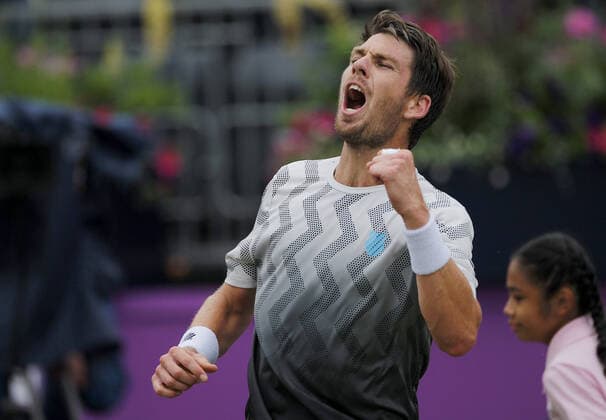 Mandatory Credit: Photo by Ella Ling BPI Shutterstock (12115521bd) Cameron Norrie of Great Britain celebrates Cinch Championships, Day Six, Tennis, Queens Club, London, UK - 19 June 2021 EDITORIAL USE ONLY No use with unauthorised audio, video, data, fixture lists, club league logos or live services. Online in-match use limited to 120 images, no video emulation. No use in betting, games or single club league player publications. Cinch Championships, Day Six, Tennis, Queens Club, London, UK - 19 June 2021 EDITORIAL USE ONLY No use with unauthorised audio, video, data, fixture lists, club league logos or live services. Online in-match use limited to 120 images, no video emulation. No use in betting, games or single club league player publications. Copyright: xEllaxLing BPI Shutterstockx 12115521bd
