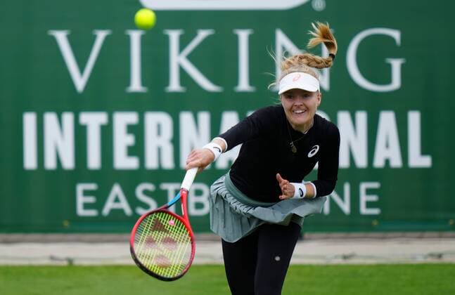 Mandatory Credit: Photo by Dave Shopland BPI Shutterstock (12163770h) Great Britain s Harriet Dart in action Viking International Championships, Day Four, Tennis, Eastbourne, East Sussex, UK - 22 June 2021 EDITORIAL USE ONLY No use with unauthorised audio, video, data, fixture lists, club league logos or live services. Online in-match use limited to 120 images, no video emulation. No use in betting, games or single club league player publications. Viking International Championships, Day Four, Tennis, Eastbourne, East Sussex, UK - 22 June 2021 EDITORIAL USE ONLY No use with unauthorised audio, video, data, fixture lists, club league logos or live services. Online in-match use limited to 120 images, no video emulation. No use in betting, games or single club league player publications. Copyright: xDavexShopland BPI Shutterstockx 12163770h