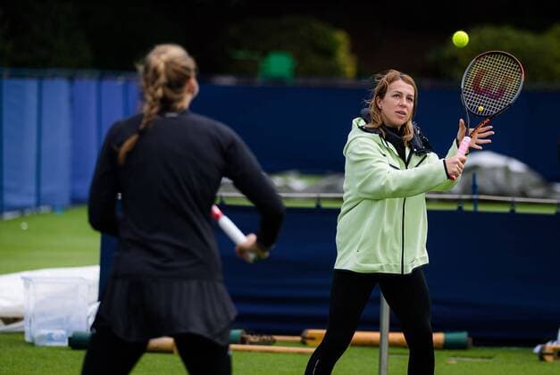 Mandatory Credit: Photo by Rob Prange Shutterstock (12163992ab) Anastasia Pavlyuchenkova of Russia warms up before her match at the 2021 Viking International WTA, Tennis Damen 500 tennis tournament Viking International Championships, Day Four, Tennis, Eastbourne, East Sussex, UK - 22 June 2021 EDITORIAL USE ONLY No use with unauthorised audio, video, data, fixture lists, club league logos or live services. Online in-match use limited to 120 images, no video emulation. No use in betting, games or single club league player publications. Viking International Championships, Day Four, Tennis, Eastbourne, East Sussex, UK - 22 June 2021 EDITORIAL USE ONLY No use with unauthorised audio, video, data, fixture lists, club league logos or live services. Online in-match use limited to 120 images, no video emulation. No use in betting, games or single club league player publications. Copyright: xRobxPrange Shutterstockx 12163992ab