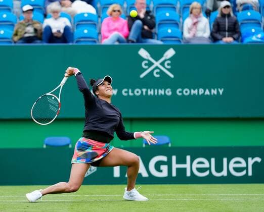 Mandatory Credit: Photo by Dave Shopland BPI Shutterstock (12163770cu) Great Britain s Heather Watson action Viking International Championships, Day Four, Tennis, Eastbourne, East Sussex, UK - 22 June 2021 EDITORIAL USE ONLY No use with unauthorised audio, video, data, fixture lists, club league logos or live services. Online in-match use limited to 120 images, no video emulation. No use in betting, games or single club league player publications. Viking International Championships, Day Four, Tennis, Eastbourne, East Sussex, UK - 22 June 2021 EDITORIAL USE ONLY No use with unauthorised audio, video, data, fixture lists, club league logos or live services. Online in-match use limited to 120 images, no video emulation. No use in betting, games or single club league player publications. Copyright: xDavexShopland BPI Shutterstockx 12163770cu