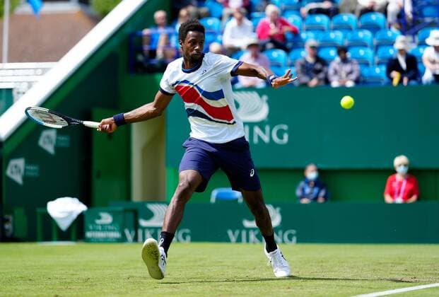 Mandatory Credit: Photo by Dave Shopland BPI Shutterstock (12165746as) Gael Monfils from France Action Viking International Championships, Day Five, Tennis, Eastbourne, East Sussex, UK - 23 June 2021 Viking International Championships, Day Five, Tennis, Eastbourne, East Sussex, UK - 23 June 2021 Copyright: xDavexShopland BPI Shutterstockx 12165746as