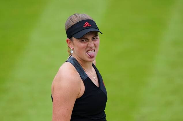 Mandatory Credit: Photo by Dave Shopland BPI Shutterstock (12167170at) Latvia s Jelena Ostapenko sticks out her tongue during win Viking International Championships, Day Six, Tennis, Eastbourne, East Sussex, UK - 24 June 2021 Viking International Championships, Day Six, Tennis, Eastbourne, East Sussex, UK - 24 June 2021 Copyright: xDavexShopland BPI Shutterstockx 12167170at