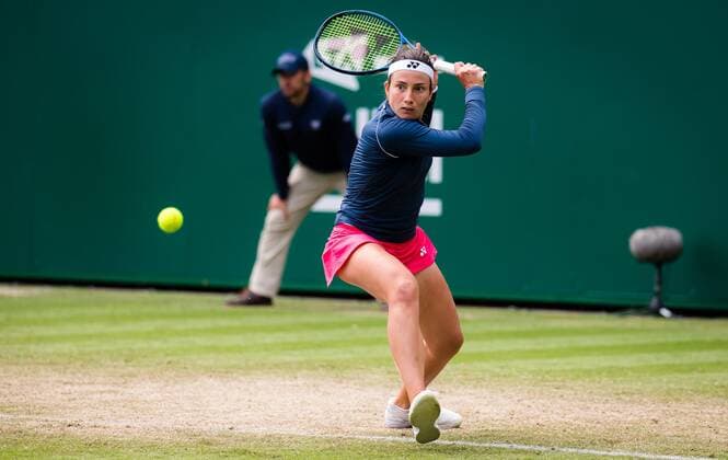 Mandatory Credit: Photo by Rob Prange Shutterstock (12167449de) Anastasija Sevastova of Latvia in action during the quarter-finals at the 2021 Viking International WTA, Tennis Damen 500 tennis tournament Viking International Championships, Day Six, Tennis, Eastbourne, East Sussex, UK - 24 June 2021 Viking International Championships, Day Six, Tennis, Eastbourne, East Sussex, UK - 24 June 2021 Copyright: xRobxPrange Shutterstockx 12167449de