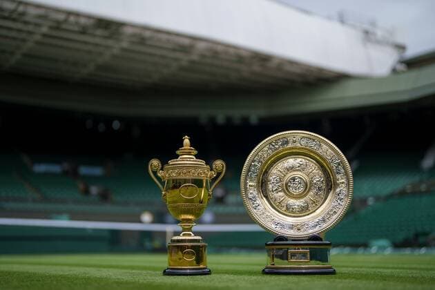 Mandatory Credit: Photo by AELTC Shutterstock (12171009r) The Venus Rosewater Dish - the Ladies Singles Trophy, and the Gentlemen s Singles Trophy, during the presentation to the media ahead of The Championships 2021 Wimbledon Tennis Championships, Preparations, The All England Lawn Tennis and Croquet Club, London, UK - 26 Jun 2021 Editorial Use Only Wimbledon Tennis Championships, Preparations, The All England Lawn Tennis and Croquet Club, London, UK - 26 Jun 2021 Editorial Use Only Copyright: xAELTC Shutterstockx 12171009r