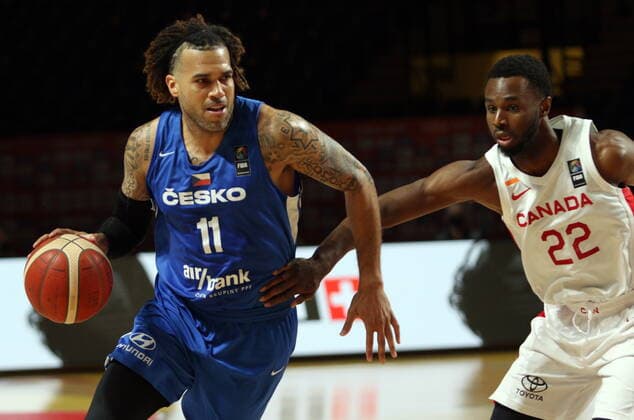 July 3, 2021, Victoria, BC, Canada: Canada s Andrew Wiggins, right, tries block the pass by Czech Republic s Blake Schilb during first half FIBA Men s Olympic Qualifying semi-final basketball action at Memorial Arena in Victoria, Saturday, July 3, 2021. Andrew Wiggins,Blake Schilb - ZUMAc35_ 20210703_zaf_c35_015 Copyright: xChadxHipolitox