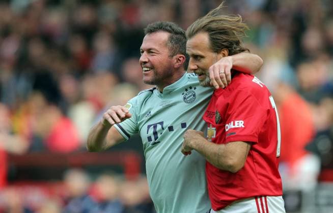 Mandatory Credit: Photo by Magi Haroun Shutterstock (10243431y) Karel Poborsky of Manchester United, ManU and Lothar Matthaus of Bayern Munich Manchester United Legends v FC Bayern Legends, The Treble Reunion, Football, Old Trafford, Manchester, UK - 26 May 2019 EDITORIAL USE ONLY No use with unauthorised audio, video, data, fixture lists (outside the EU), club league logos or live services. Online in-match use limited to 45 images (+15 in extra time). No use to emulate moving images. No use in betting, games or single club league player publications services. Manchester United Legends v FC Bayern Legends, The Treble Reunion, Football, Old Trafford, Manchester, UK - 26 May 2019 EDITORIAL USE ONLY No use with unauthorised audio, video, data, fixture lists (outside the EU), club league logos or live services. Online in-match use limited to 45 images (+15 in extra time). No use to emulate moving images. No use in betting, games or Copyright: xMagixHaroun Shutterstockx 10243431y