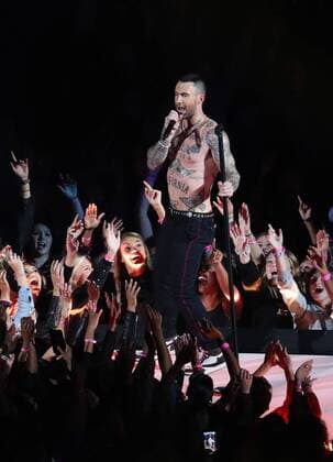 Mandatory Credit: Photo by Dave Shopland BPI Shutterstock (10081923bz) Adam Levine of Maroon 5 performs during the half-time show Los Angeles Rams v New England Patriots, Super Bowl, Mercedes Benz Stadium, Atlanta, Georgia, USA, 03 Feb 2019 Los Angeles Rams v New England Patriots, Super Bowl, Mercedes Benz Stadium, Atlanta, Georgia, USA, 03 Feb 2019 Copyright: xDavexShopland BPI Shutterstockx 10081923bz