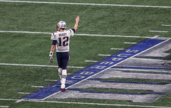 Mandatory Credit: Photo by Dave Shopland BPI Shutterstock (10081923fk) New England Patriots quarterback Tom Brady (12) signals on the field Los Angeles Rams v New England Patriots, Super Bowl, Mercedes Benz Stadium, Atlanta, Georgia, USA, 03 Feb 2019 Los Angeles Rams v New England Patriots, Super Bowl, Mercedes Benz Stadium, Atlanta, Georgia, USA, 03 Feb 2019 Copyright: xDavexShopland BPI Shutterstockx 10081923fk